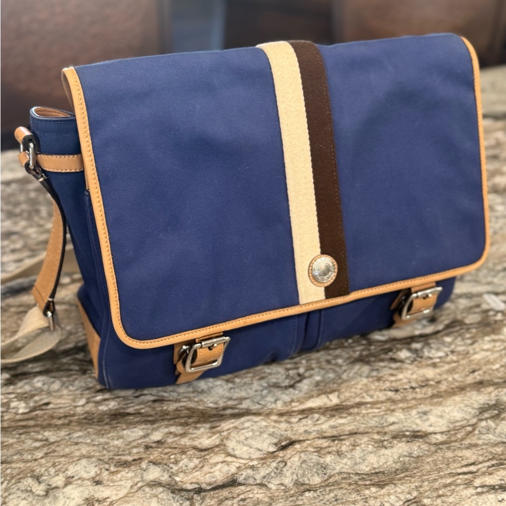 Coach Blue and Tan Messenger Bag